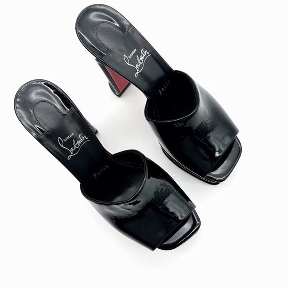 CHRISTIAN LOUBOUTIN Amali Black Patent Leather Mules Size 40 Platform Heels - Picture 6 of 14